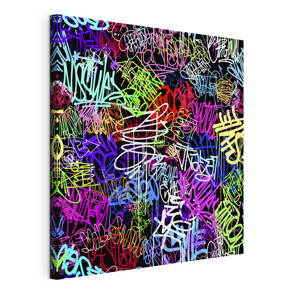Canvas Schilderijen Een kleurrijke graffiti op een zwarte achtergrond (Artikelnummer: s37150) Canvas Schilderijen Canvas Schilderijen Een kleurrijke graffiti op een zwarte achtergrond (Artikelnummer: s37150)