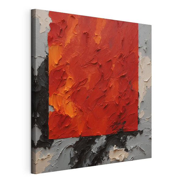Een schilderij van een rood vierkant met zwarte en witte verf Canvas Schilderijen Een schilderij van een rood vierkant met zwarte en witte verf