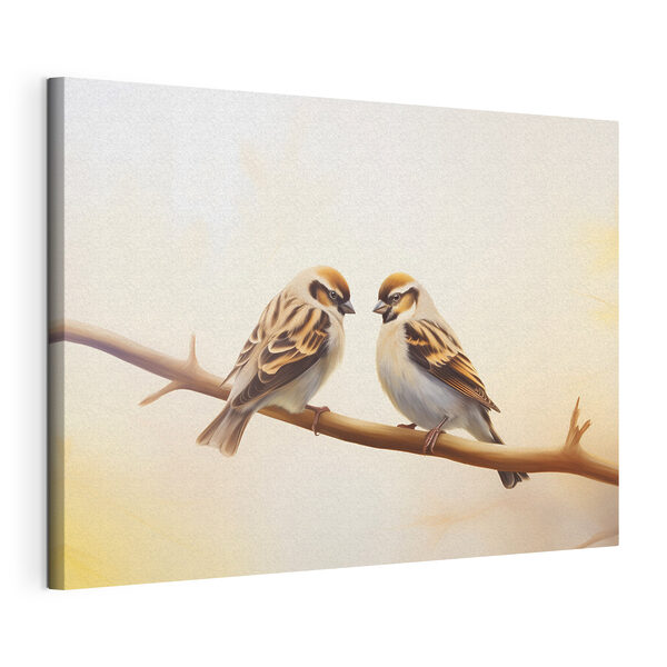Canvas Schilderijen Twee vogels op een tak