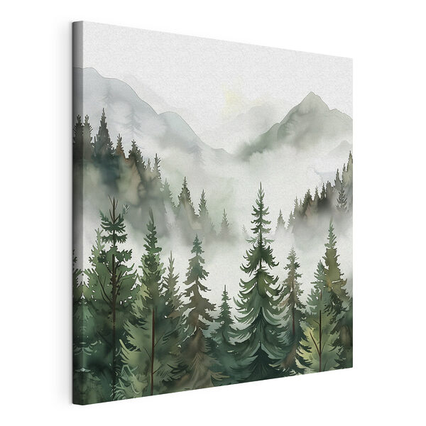 Een landschap van bomen en bergen Canvas Schilderijen Een landschap van bomen en bergen