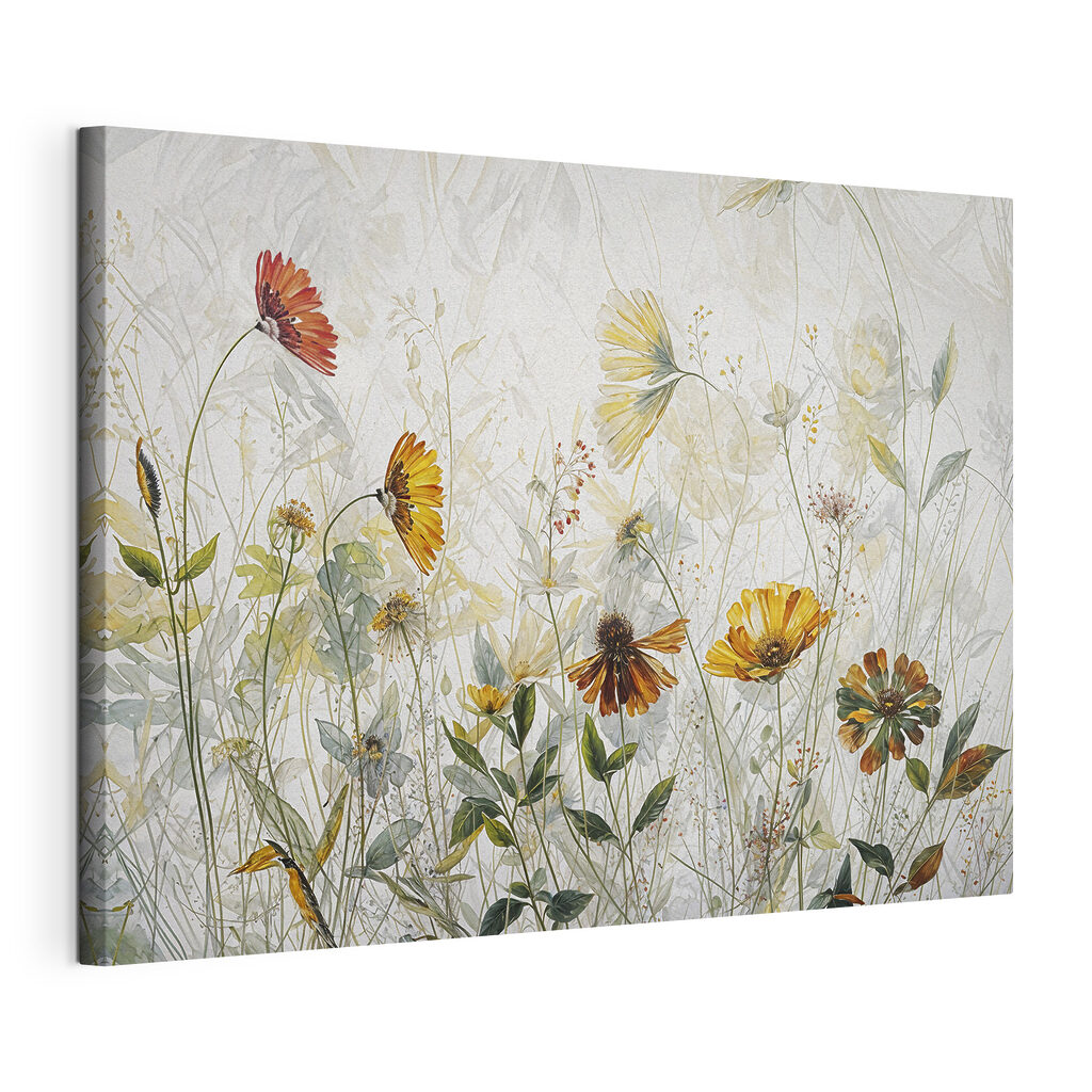 A painting of flowers and leaves