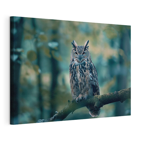 Een uil zittend op een tak Canvas Schilderijen Een uil zittend op een tak