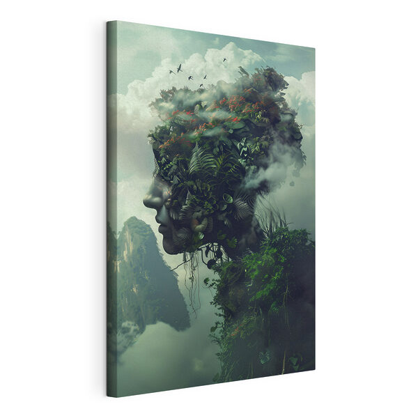 Een gezicht gemaakt van planten en wolken Canvas Schilderijen Een gezicht gemaakt van planten en wolken