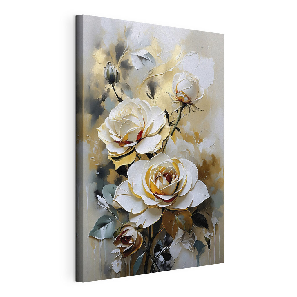 A painting of white roses