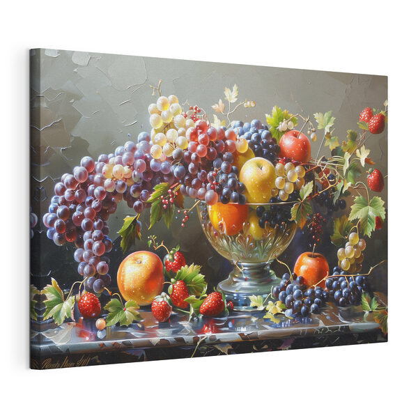 Canvas Schilderijen Een schilderij van fruit in een schaal