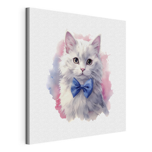 Een aquarel van een kat met een strikje Canvas Schilderijen Een aquarel van een kat met een strikje