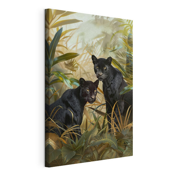 Canvas Schilderijen Twee zwarte tijgers in de jungle