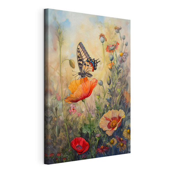 Een vlinder op een bloem Canvas Schilderijen Een vlinder op een bloem