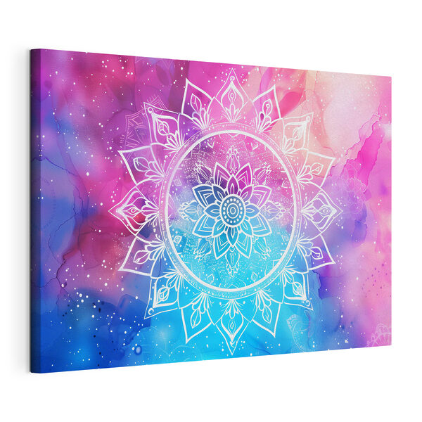 Canvas Schilderijen Een witte mandala op een kleurrijke achtergrond