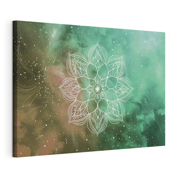 Canvas Schilderijen Een witte mandala op een groene en blauwe achtergrond