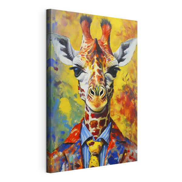 Canvas Schilderijen Een schilderij van een giraffe die een shirt draagt (Artikelnummer: s38606) Canvas Schilderijen Canvas Schilderijen Een schilderij van een giraffe die een shirt draagt (Artikelnummer: s38606)