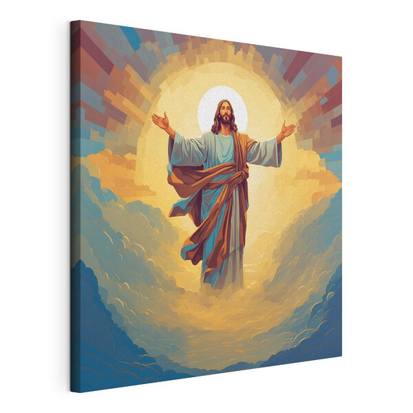 Canvas Schilderijen Een schilderij van een man in een gewaad met zijn armen in de lucht