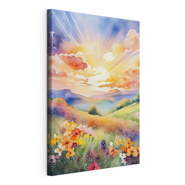 Een schilderij van een bloemenveld Canvas Schilderijen Een schilderij van een bloemenveld