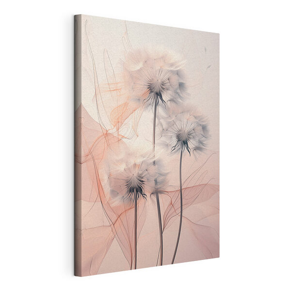 Canvas Schilderijen Een groep paardenbloemen met witte en oranje lijnen