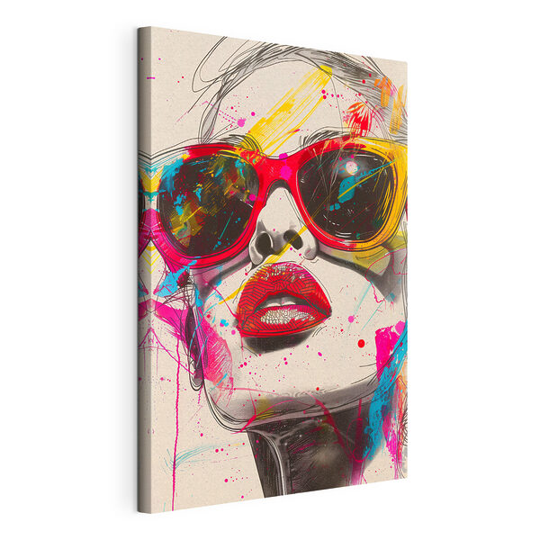 Canvas Schilderijen Een vrouw met zonnebril en lippen
