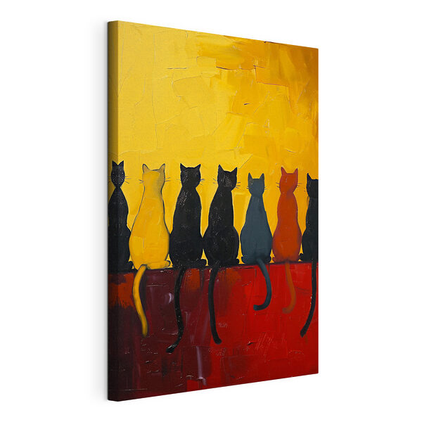 Een groep katten zittend op een rood vlak Canvas Schilderijen Een groep katten zittend op een rood vlak