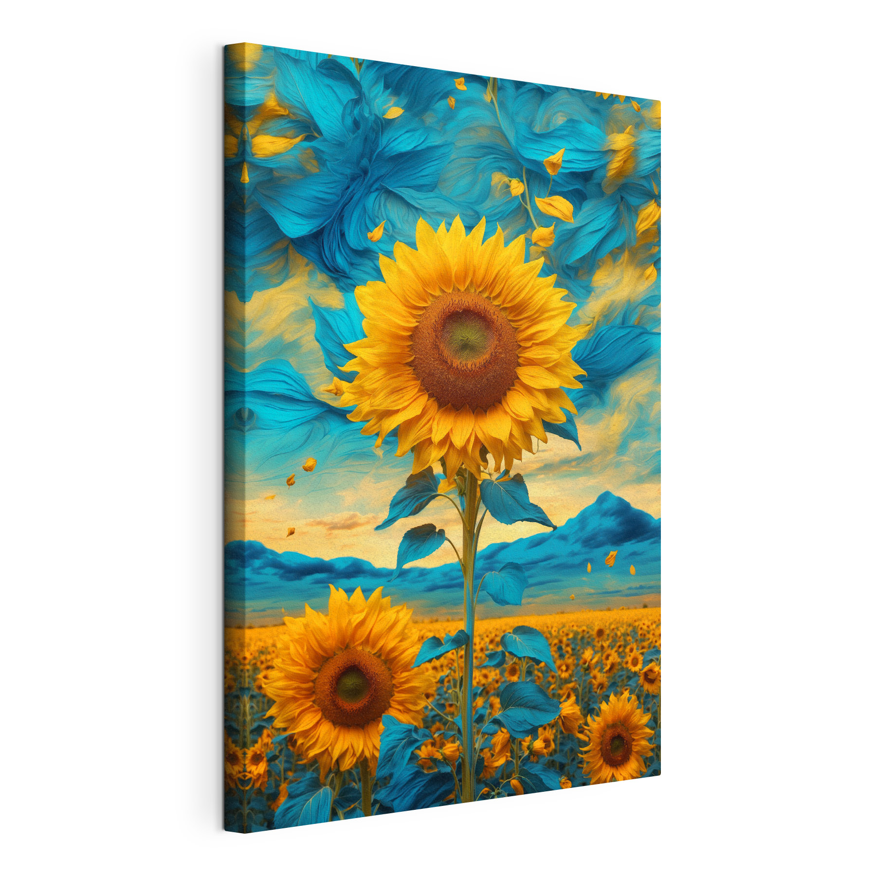 Sunflower with blue and yellow leaves
