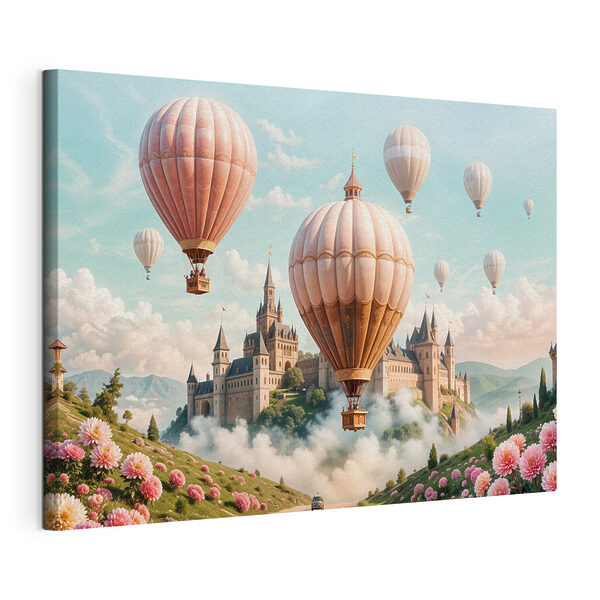 Kasteel met heteluchtballonnen Canvas Schilderijen Kasteel met heteluchtballonnen