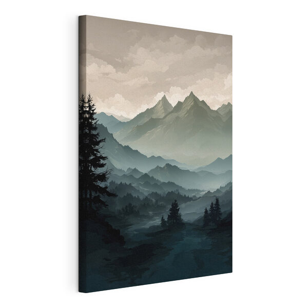 Canvas Schilderijen Landschap van bergen en bomen
