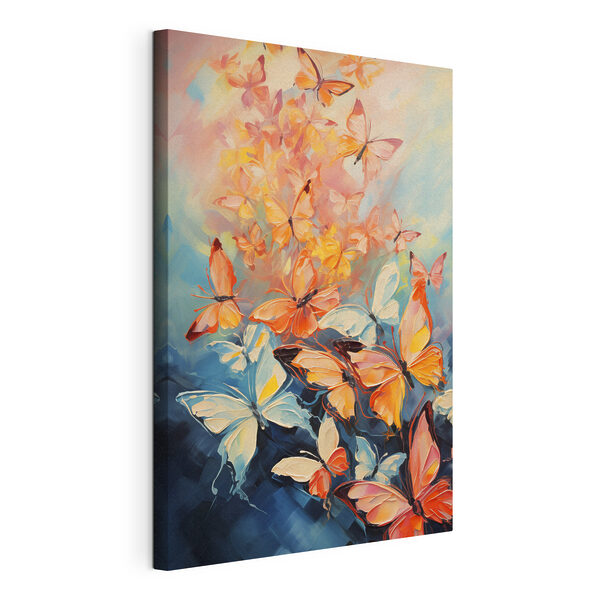 Canvas Schilderijen Groep vlinders op blauwe achtergrond