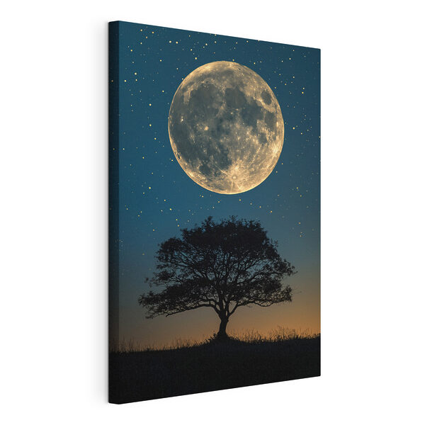 Canvas Schilderijen Boom en maan aan de hemel