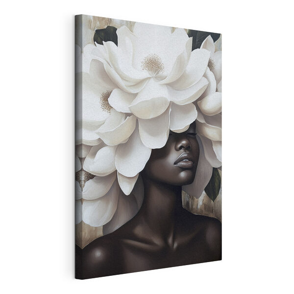 Canvas Schilderijen Vrouw met witte bloemen op haar hoofd