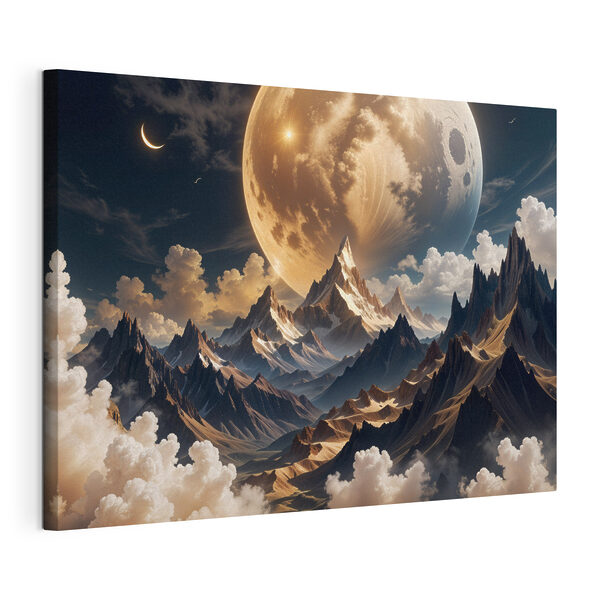 Maan boven bergen en wolken Canvas Schilderijen Maan boven bergen en wolken