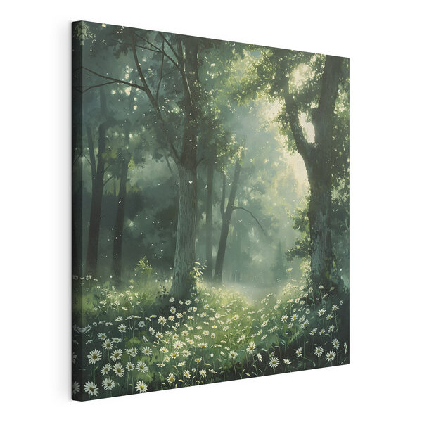 Bos met bomen en bloemen Canvas Schilderijen Bos met bomen en bloemen