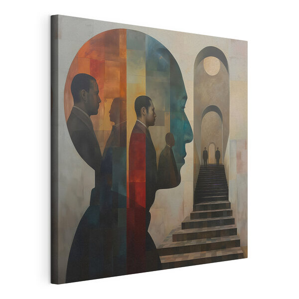 Canvas Schilderijen Schilderij van een man’s gezicht en een trap
