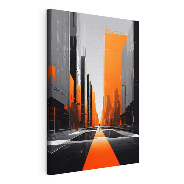 Person walking on a street with tall buildings