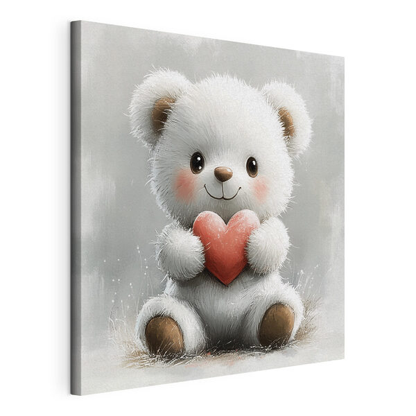 Witte teddybeer met hart Canvas Schilderijen Witte teddybeer met hart