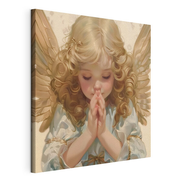 Canvas Schilderijen Kind met blond haar en vleugels bidt