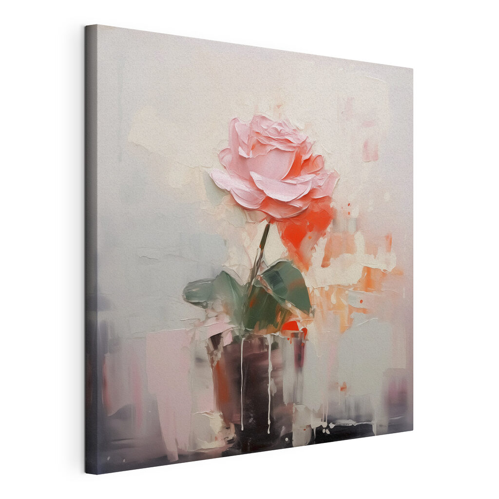 Painting of a pink rose in a pot