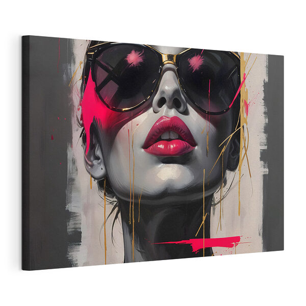 Vrouw met zonnebril en rode lippenstift Canvas Schilderijen Vrouw met zonnebril en rode lippenstift