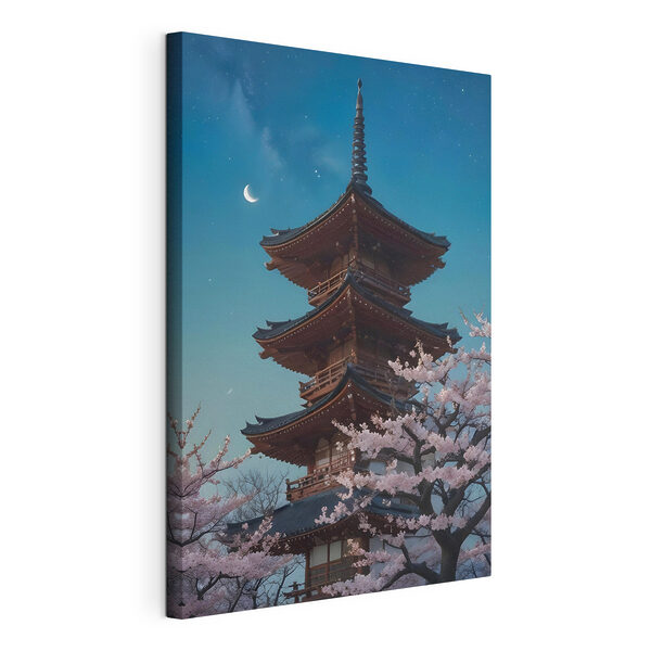 Pagode met kersenbloesems Canvas Schilderijen Pagode met kersenbloesems