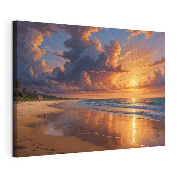 Canvas Schilderijen Zonsondergang boven een strand