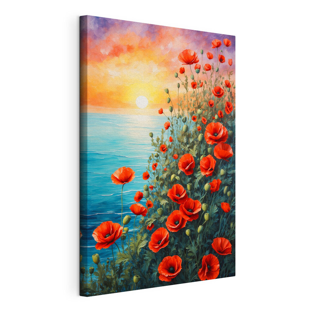 Painting of red flowers and water Painting of red flowers and water