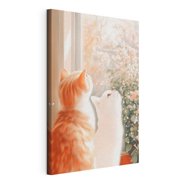Twee katten kijken uit een raam Canvas Schilderijen Twee katten kijken uit een raam