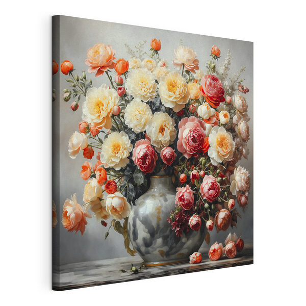 Vaas met bloemen op een tafel Canvas Schilderijen Vaas met bloemen op een tafel