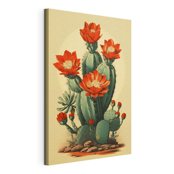 Canvas Schilderijen Cactus met rode bloemen