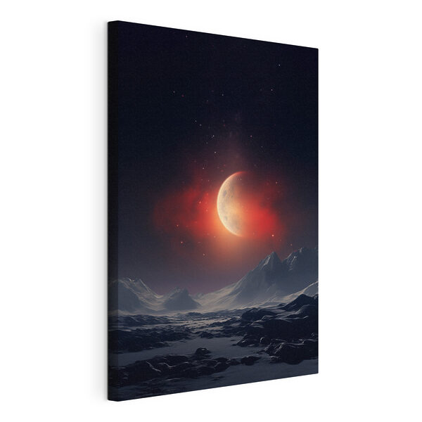 Canvas Schilderijen Maan aan de hemel boven bergen
