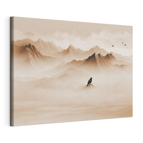 Canvas Schilderijen Vogel op een bergtop