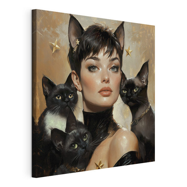 Vrouw met katten om haar nek Canvas Schilderijen Vrouw met katten om haar nek