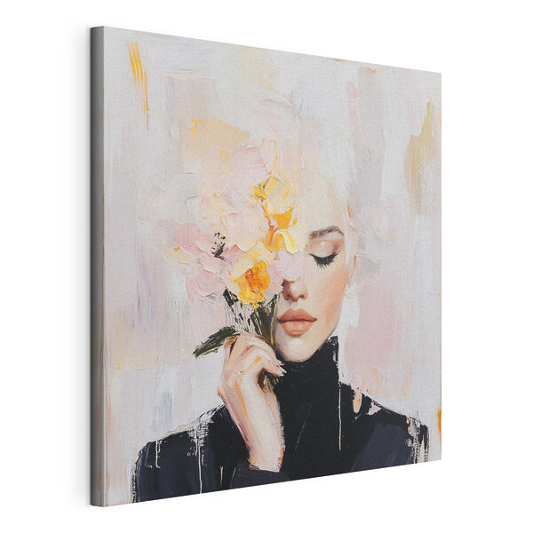 Painting of a woman holding flowers Painting of a woman holding flowers