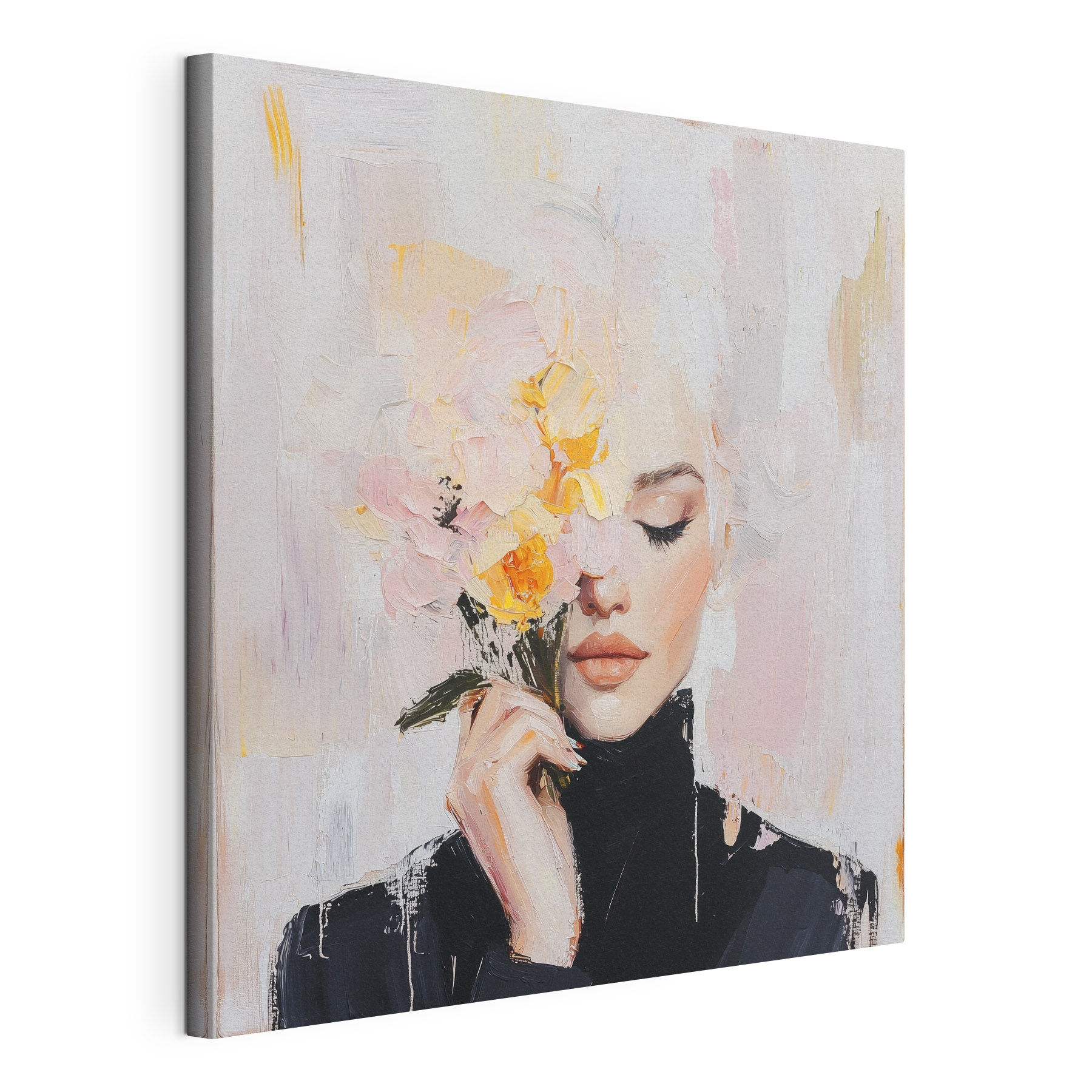 Painting of a woman holding flowers Painting of a woman holding flowers
