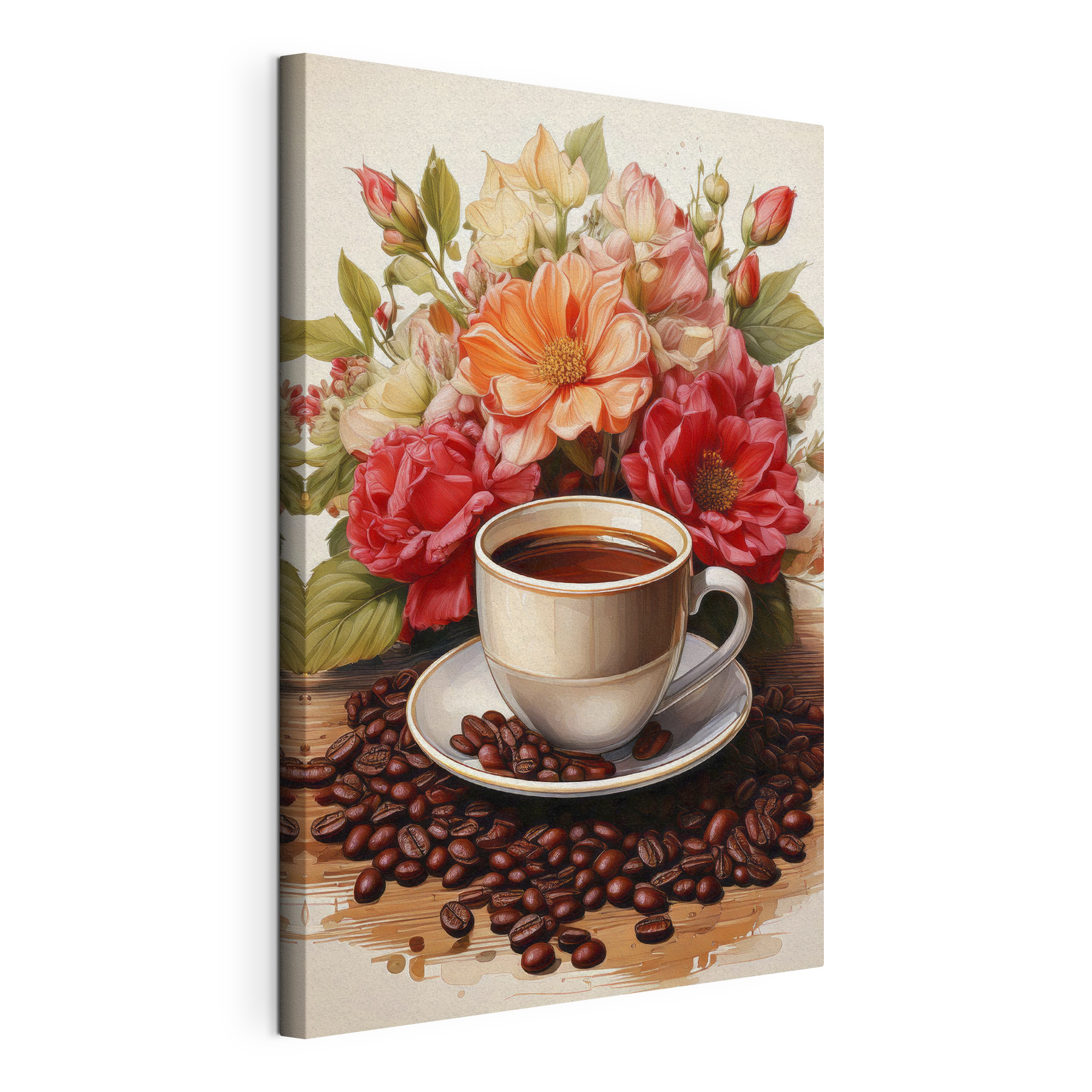 Cup of coffee and flowers