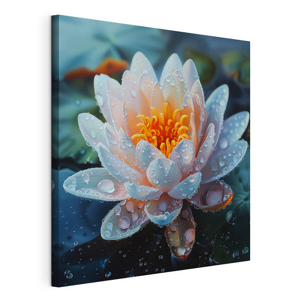 Canvas Schilderijen Witte bloem met waterdruppels erop