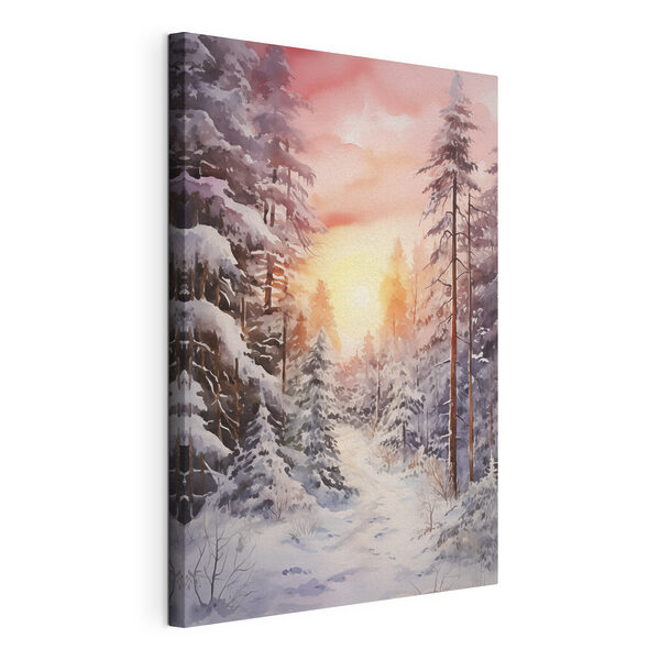 Aquarel van een besneeuwd bos Canvas Schilderijen Aquarel van een besneeuwd bos