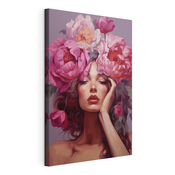 Vrouw met bloemen op haar hoofd Canvas Schilderijen Vrouw met bloemen op haar hoofd