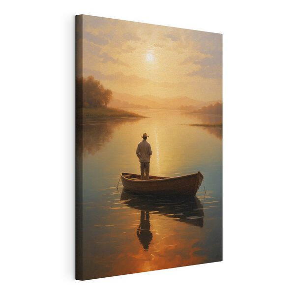 Man in boot op meer Canvas Schilderijen Man in boot op meer